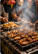 Local food grilling at a street market